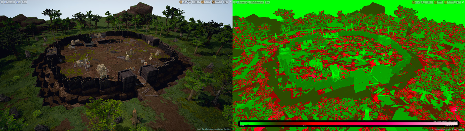 Fort map comparison, editor and shader view.